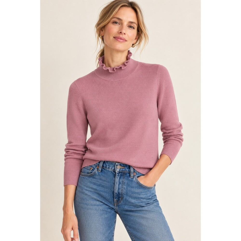 J.Crew Metallic Merino Wool Sweater Pink Mock Neck Shimmer Pullover Size M B5967
